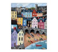 Artery8 Tenby Harbour Beach Colourful Coastal Townscape Living Room Unframed Wall Art Print Poster Home Decor Premium
