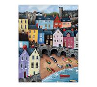 Artery8 Tenby Harbour Beach Colourful Coastal Townscape Living Room Extra Large XL Wall Art Poster Print