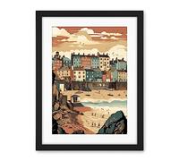 Artery8 Tenby Harbour Beach Pastel Colour Coastal Town Artwork Framed Wall Art Print 18X24 Inch