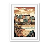 Artery8 Tenby Harbour Beach Pastel Colour Coastal Town Artwork Framed Wall Art Print 18X24 Inch