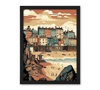 Artery8 Tenby Harbour Beach Pastel Colour Coastal Town Artwork Framed Wall Art Print 18X24 Inch