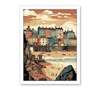 Artery8 Tenby Harbour Beach Pastel Colour Coastal Town Artwork Framed Wall Art Print 18X24 Inch