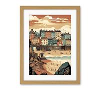 Artery8 Tenby Harbour Beach Pastel Colour Coastal Town Artwork Framed Wall Art Print 18X24 Inch