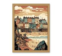 Artery8 Tenby Harbour Beach Pastel Colour Coastal Town Artwork Framed Wall Art Print 18X24 Inch