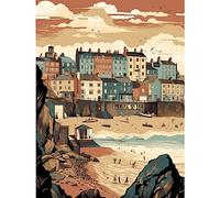 Artery8 Tenby Harbour Beach Pastel Colour Coastal Town Extra Large XL Wall Art Poster Print
