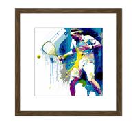 Artery8 Tennis Player Hitting Ball Racquet Action Colourful Sport Painting Square Wooden Framed Wall Art Print Picture 8X8 Inch in Brown Artery8 Brown