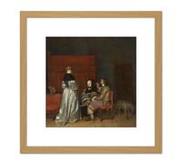 Artery8 Ter Borch Gallant Conversation Paternal Admonition 8X8 Inch Square Wooden Framed Wall Art Print Picture with Mount in Light Oak Artery8 Light Oak