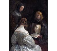 Artery8 Ter Borch Woman At A Mirror Painting Premium Wall Art Canvas Print 18X24 Inch