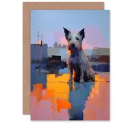 Artery8 Terrier Sunset Dog Lover for Him or Her Man Woman Birthday Thank You Get Well Soon Blank Art Greeting Card