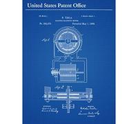 Artery8 Tesla Electro Magnetic Motor 1888 Vintage Front Top Patent Large Wall Art Poster Print Thick Paper 18X24 Inch