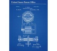 Artery8 Tesla Electro Magnetic Motor 1888 Vintage Front Top Patent Unframed Wall Art Print Poster Home Decor Premium