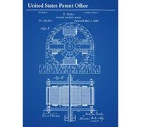 Artery8 Tesla Electro Magnetic Motor 1888 Vintage Side Patent Large Wall Art Poster Print Thick Paper 18X24 Inch