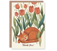 Artery8 Thank You Card Cat Lover Orange Tabby Sleeping Among Tulips For Her Gran Sister Niece Daughter Wife Woman Greeting Card