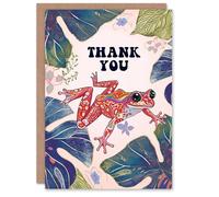 Artery8 Thank You Card Cute Colourful Jungle Frog Bright Folk Art For Her Gran Sister Niece Daughter Wife Woman Greeting Card