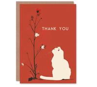 Artery8 Thank You Card White Cat Lover Wildflower Bloom Red Design For Her Gran Sister Niece Daughter Wife Woman Greeting Card