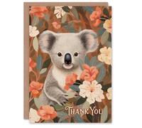 Artery8 Thank You Greeting Card Cute Happy Koala in Flowers For Her