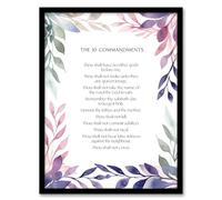 Artery8 The 10 Ten Commandments Violet Religious Exodus Old Testament Jesus Christ Christian Bible Faith God Quote Revelations Flowers Artwork Art Print Framed Poster Wall Decor 12x16 inch