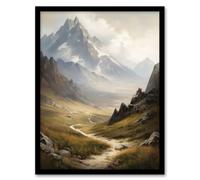 Artery8 The Alps Path Switzerland Mountains A Panoramic Landscape Painting Artwork Framed Wall Art Print A4