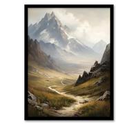 Artery8 The Alps Path Switzerland Mountains A Panoramic Landscape Painting Artwork Framed Wall Art Print 18X24 Inch