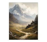 Artery8 The Alps Path Switzerland Mountains A Panoramic Landscape Painting Unframed Wall Art Print Poster Home Decor Premium | Size: W12" x H16" Artery8 Multicolor W12" x H16"