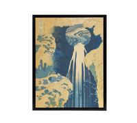Artery8 The Amida Waterfall Framed Canvas Wall Art Print Katsushika Hokusai in Blue | Size: W12" x H16" Artery8 Blue W12" x H16"