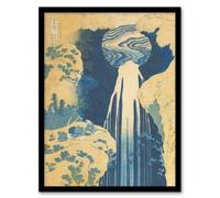 Artery8 The Amida Waterfall Vintage Japan Framed Wall Art Print Hokusai in Blue | Size: A4 Artery8 Blue A4