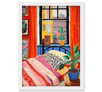Artery8 The Artist's Bedroom Henri Matisse Style Vibrant Patterns Colourful Oil Painting Artwork Framed Wall Art Print A4