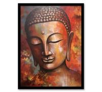 Artery8 The Autumn Buddha Meditate Buddhist Statue Acrylic Painting Relaxation Spa Treatment Room Art Artwork Framed Wall Art Print A4