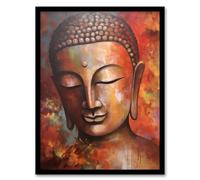 Artery8 The Autumn Buddha Meditate Buddhist Statue Acrylic Painting Relaxation Spa Treatment Room Art Artwork Framed Wall Art Print A4