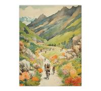 Artery8 The Bike Ride Through The Alps Watercolour Painting Alpine Bikers On Scenic Mountain Trail Unframed Wall Art Print Poster Home Decor Premium Artery8 Multicolor W12" x H16"