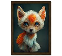 Artery8 The Blue Eyed Fox Cute Portrait Photo Painting Artwork Framed Wall Art Print A4 in Brown Artery8 Brown