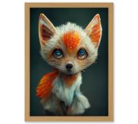 Artery8 The Blue Eyed Fox Cute Portrait Photo Painting Artwork Framed Wall Art Print A4 in Light Oak Artery8 Light Oak