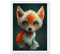Artery8 The Blue Eyed Fox Cute Portrait Photo Painting Artwork Framed Wall Art Print A4 in White Artery8 White