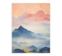 Artery8 The Blue Misty Hills Of Home Sunset Landscape Watercolour Mist Extra Large XL Wall Art Poster Print