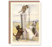 Artery8 The Book of Dogs Art Card Terrier Breeds Chasing A Cat Artery8 Multicolor