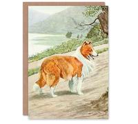 Artery8 The Book of Dogs Personalised Art Card Collie Breed Vintage Illustration