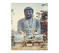 Artery8 The Bronze Buddha at Kamakura Retro Japan Wall Art Print Kazumasa in Blue | Size: W12" x H16" Artery8 Blue W12" x H16"
