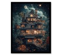 Artery8 The Burrow Witch Home at Night Conceptual Art Living Room Artwork Framed Wall Art Print 18X24 Inch