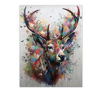 Wall Art Print The Butterfly Stag Abstract Soft Pastel Colours Deer Ink Splat Poster Artery8 Multi W24 inch x H32 inch