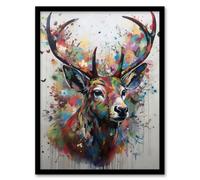 Wall Art Print The Butterfly Stag Abstract Soft Pastel Colours Deer Ink Splat Art Framed Artery8 Multi A4