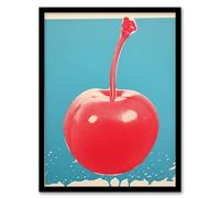 Artery8 The Cherry Bomb Duotone Red Blue Marine Coral Block Colour Risograph Minimalist Kitchen Interior Decor Screen Print Artwork Framed Wall Art Print A4