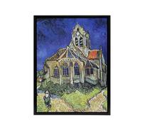 Artery8 The Church at Auvers Oil Painting Van Gogh Black Framed Canvas Art in Blue | Size: W24" x H32" Artery8 Blue W24" x H32"