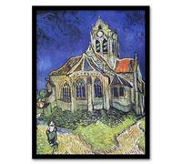 Artery8 The Church at Auvers Oil Painting Van Gogh Framed Wall Art Print in Blue | Size: A4 Artery8 Blue A4