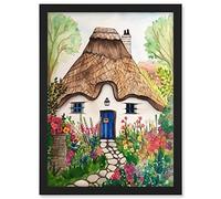 Artery8 The Cottage In The Forrest Flowers Folk Art Artwork Framed A3 Wall Art Print