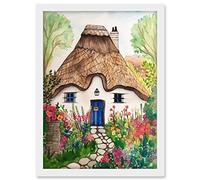 Artery8 The Cottage In The Forrest Flowers Folk Art Artwork Framed A3 Wall Art Print