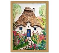 Artery8 The Cottage In The Forrest Flowers Folk Art Artwork Framed A3 Wall Art Print