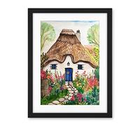 Artery8 The Cottage In The Forrest Flowers Folk Art Artwork Framed Wall Art Print 18X24 Inch