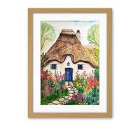 Artery8 The Cottage In The Forrest Flowers Folk Art Artwork Framed Wall Art Print 18X24 Inch