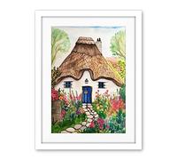 Artery8 The Cottage In The Forrest Flowers Folk Art Artwork Framed Wall Art Print 18X24 Inch