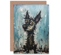 Artery8 The Curious Black Dog Oil Painting Art for Him or Her Man Woman Birthday Thank You Get Well Soon Blank Art Greeting Card